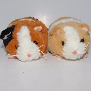 4.5" White Tan Hamster & 5" White Brown Black Guinea Pig Plush Stuffed Toys